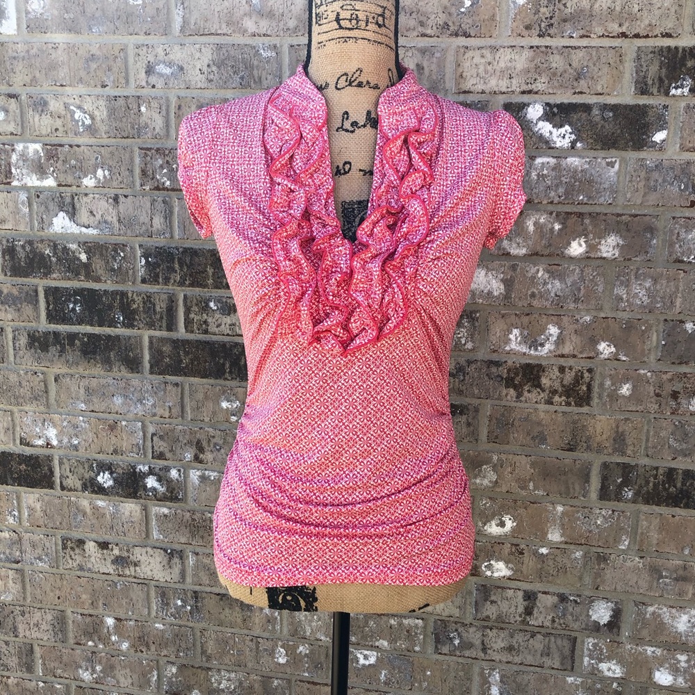Heart soul Red and White Womens Blouse with Ruffle’s in the front Size - Medium